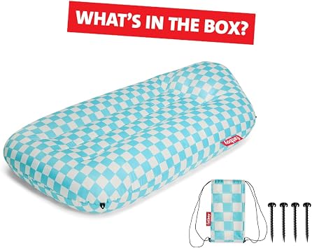 Fatboy Lamzac L Inflatable Sofa Lounger – No-Pump Air Sofa for Indoors & Outdoors use, Camping, Adults & Kids - Chess Azur - Single