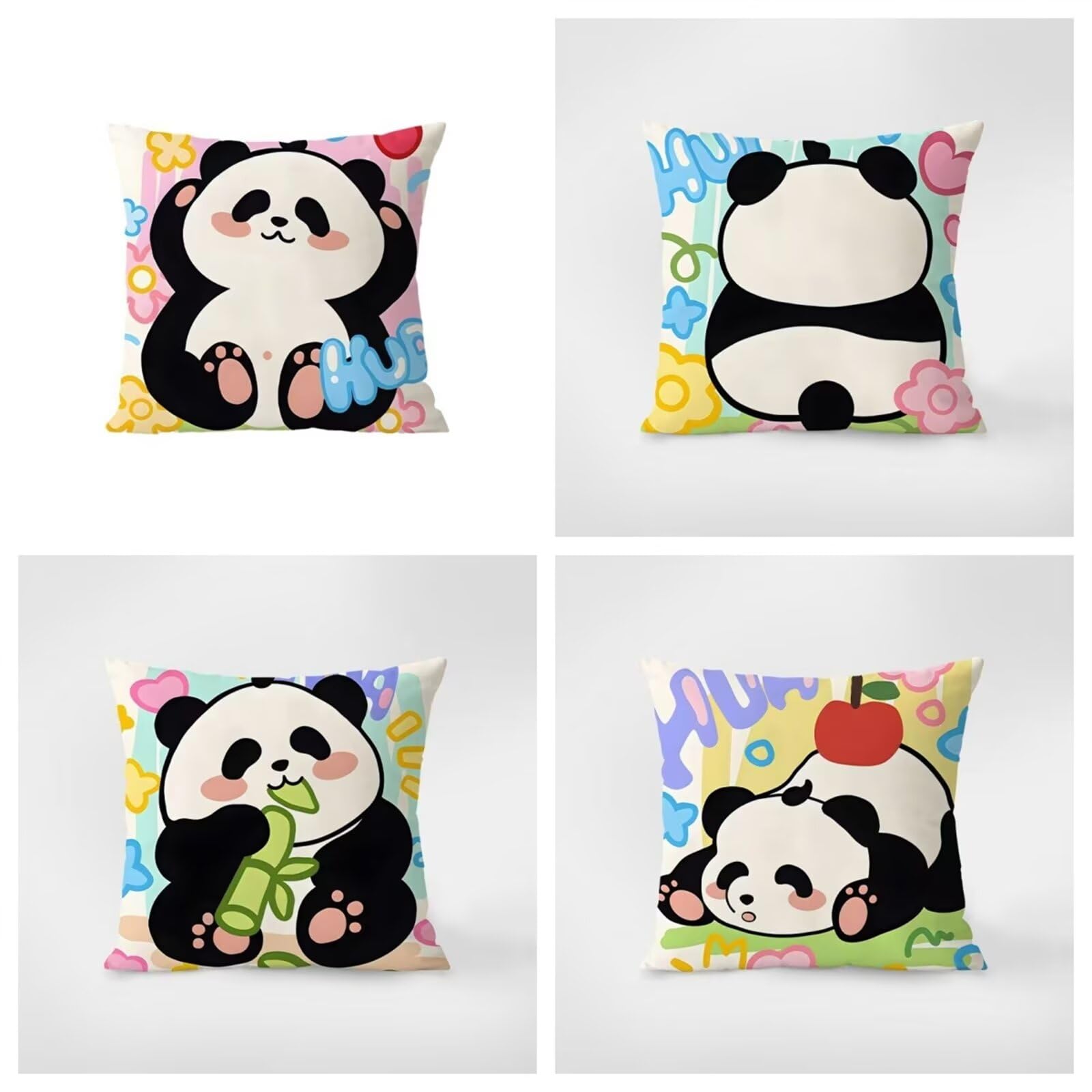 Housse de coussin panda avec fermeture éclair invisible pour déco salon