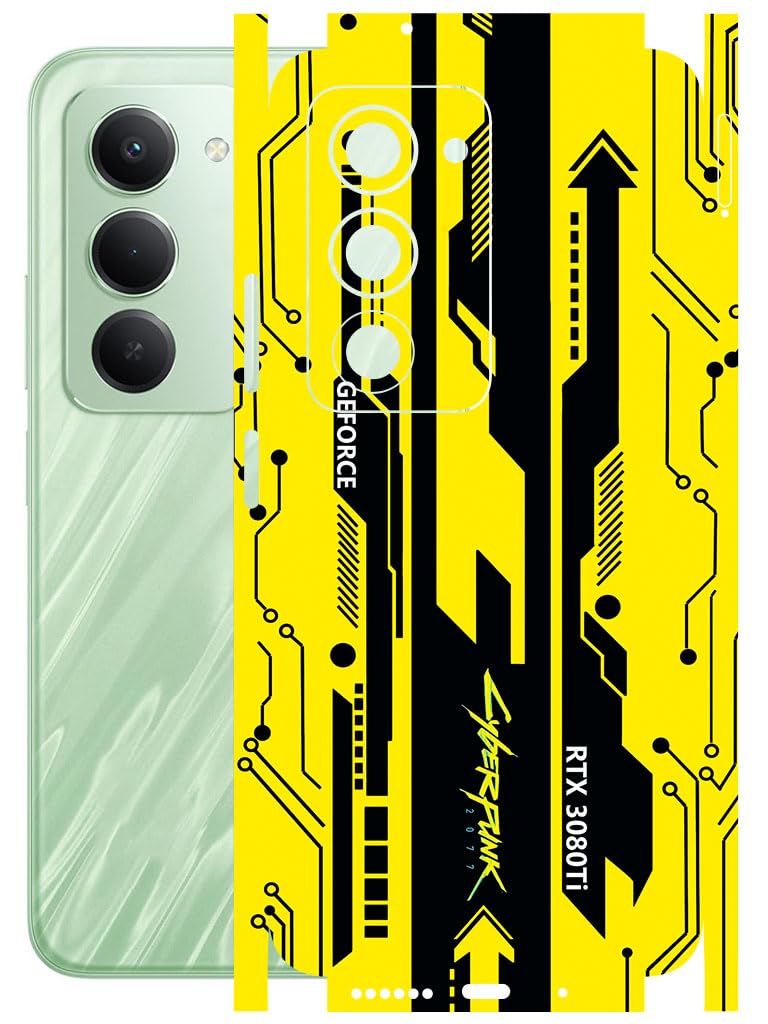 AtOdds - Full Body Back Screen Guard Protector Film - Lamination Wrap Skin Sticker for REDMI 15 (5G) | Scratchproof Matte Finish (Design - Yellow Cyberpunk)-image-23