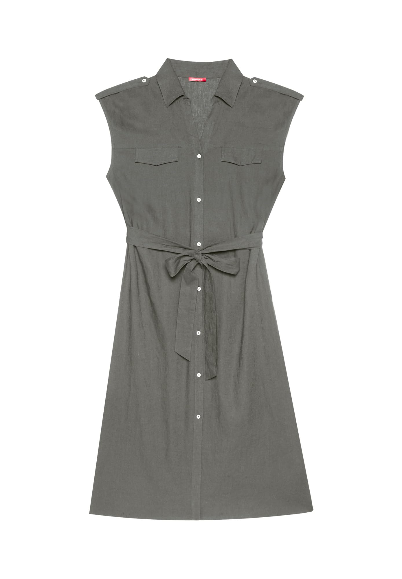 YAMAMAY - Abito Lungo Maniche Corte con Bottoni, Donna, Linen Viscose, monocromo