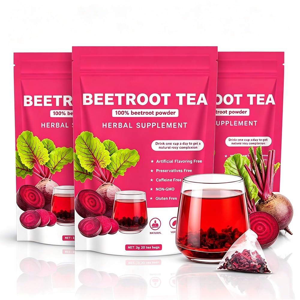 Herbata Ziołowa Z Buraka 100% Naturalny Bezglutenowy Napój Bez Kofeinowy | Odwodniona herbata warzywno-owocowa do codziennej rutyny wellness(3pcs)