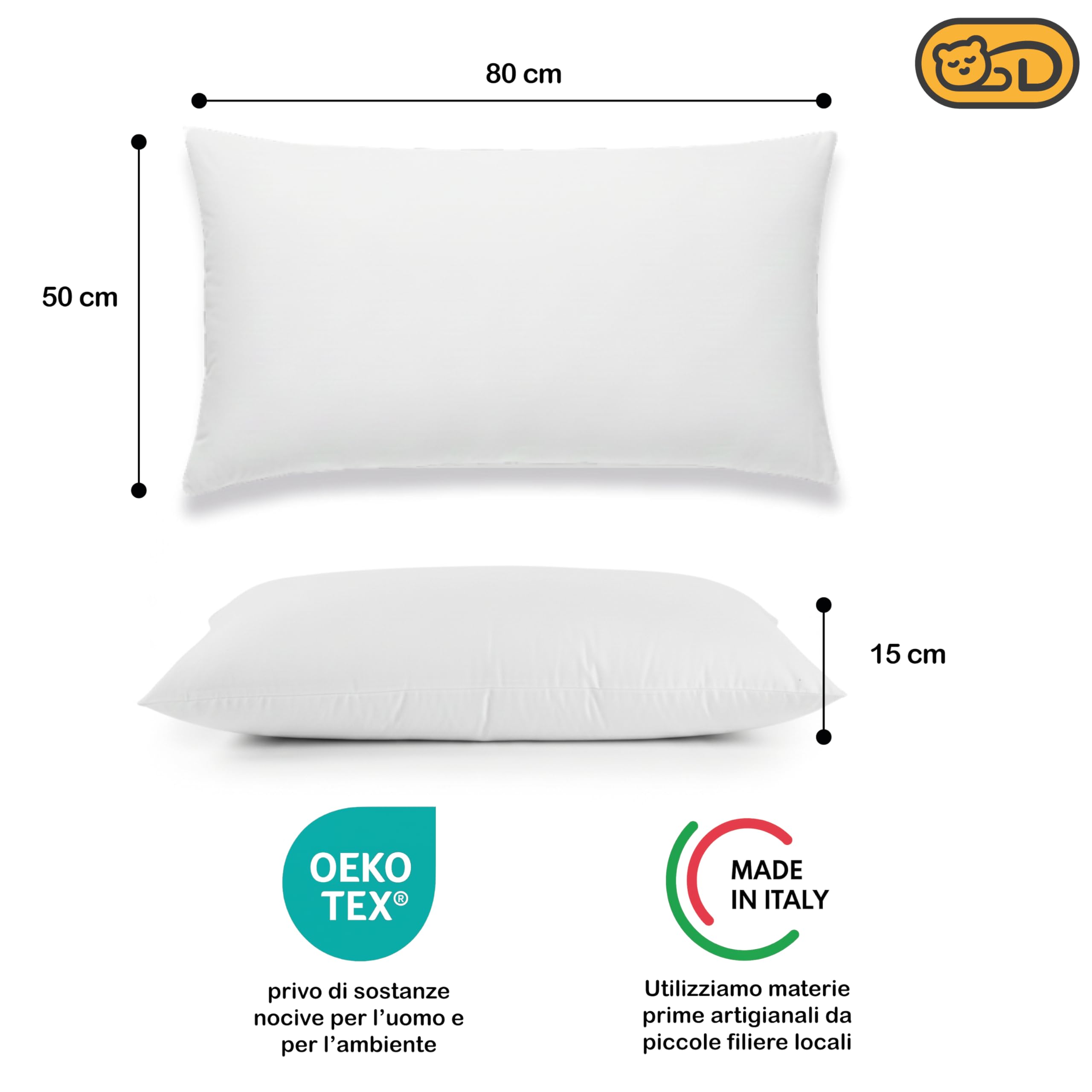 DREAMSTAR Set Da 2 Cuscini 80x80 Cm - Imbottitura 1250g In Fibra Cava, Cerniera Per Regolare La Consistenza, Lavabile A 60°, Adatto Ad Allergici