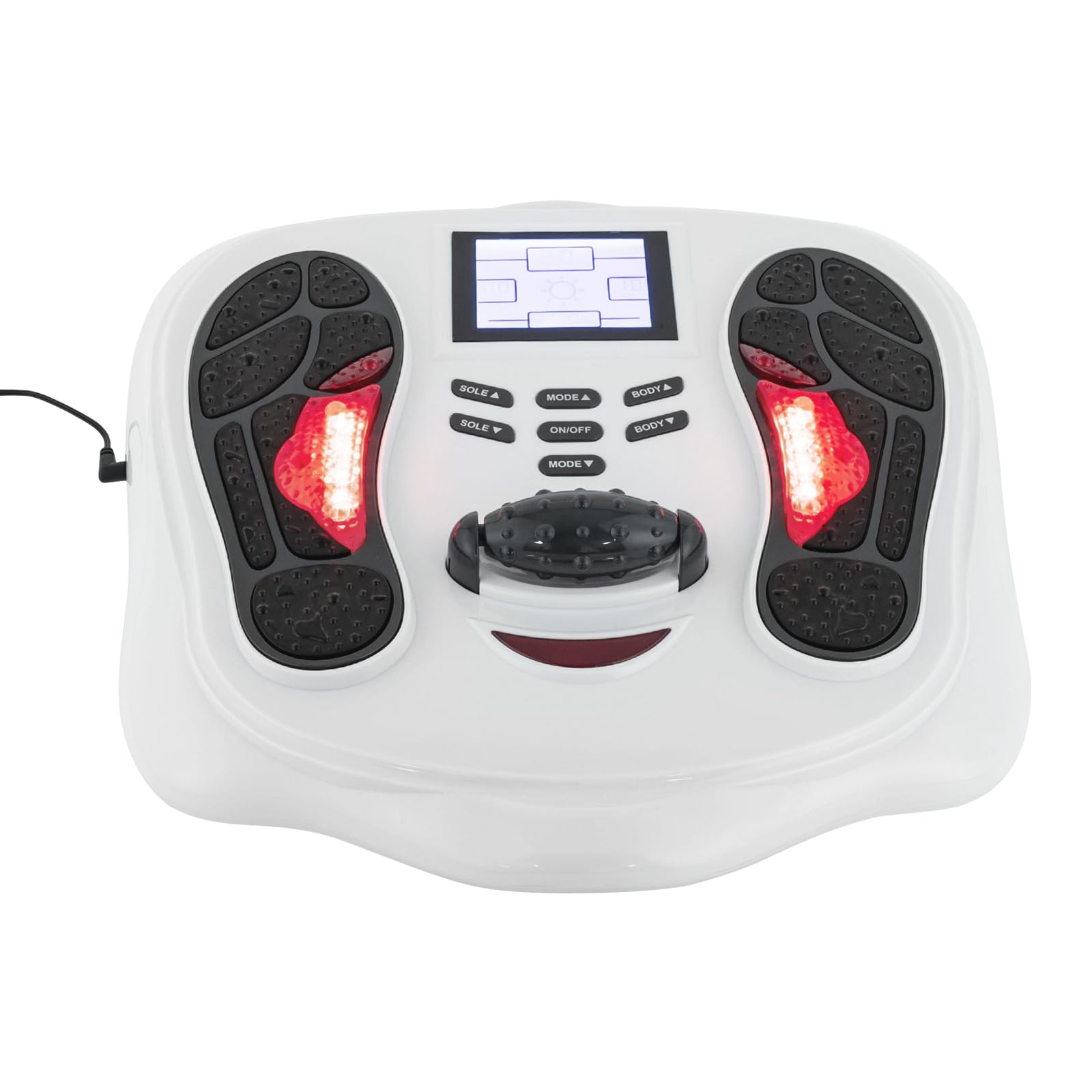 Elektrisches Fußmassagegerät Tragbar Beinmassagegerät LED-Anzeige Fernbedienung, Durchblutungsstimulator mit 4 Elektrodenpads und 4 Anti-Rutsch-Füße Verbessert Durchblutung
