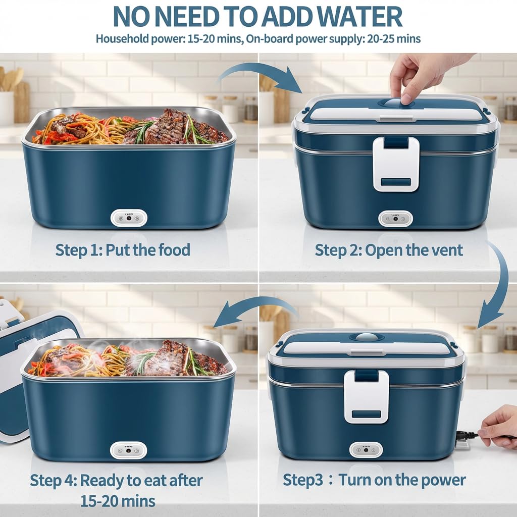 Elektryczny Podgrzewacz do Posiłków 1,8 L 100 W Lunch Box 12 V/24 V/240 V | Pojemnik na Żywność z Wyjmowanym Wkładem ze Stali Nierdzewnej i Torbą Transportową do Samochodu Ciężarówki i Biura