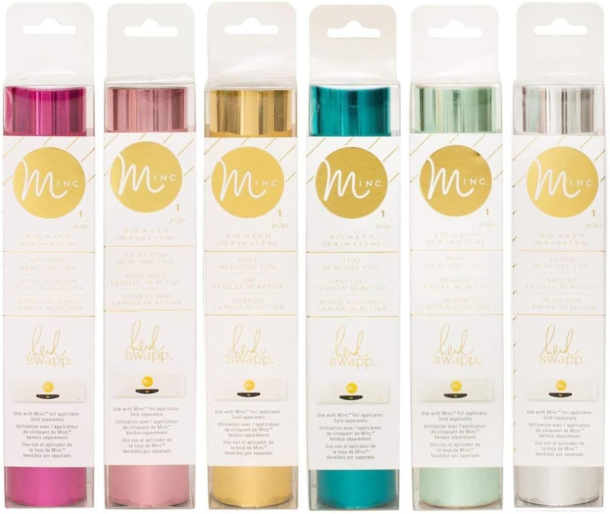 Reactive Foil - Six 6.25" x 5' Rolls - Hot Pink, Light Pink, Mint, Teal, Gold, Silver