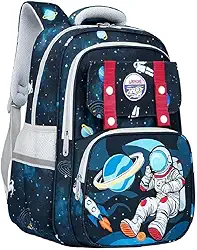 Mochila Escolar Infantil Astronauta, Ortopédica, Acolchoada, Reforçada, para Meninos 7-12 Anos, Design Espacial
