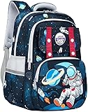 Mochila Escolar Infantil Astronauta, Ortopédica, Acolchoada, Reforçada, para Meninos 7-12 Anos, Design Espacial (AZUL/BRANCO)