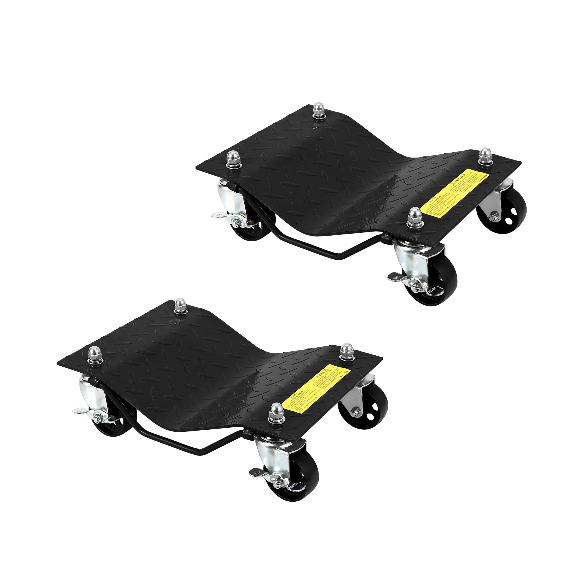 Cutehairy 1800Kg - 2Pcs Black Car Wheel Dolly Set Of 2 – 3600 Kg Tire Stake Cart With Lockable Casters & Handle, 4.5Mm Thick Steel Tyre Skates, Vehicle Dolly Upgraded, Steel Tire Skates With Brakes, For Moving Cars,Trucks