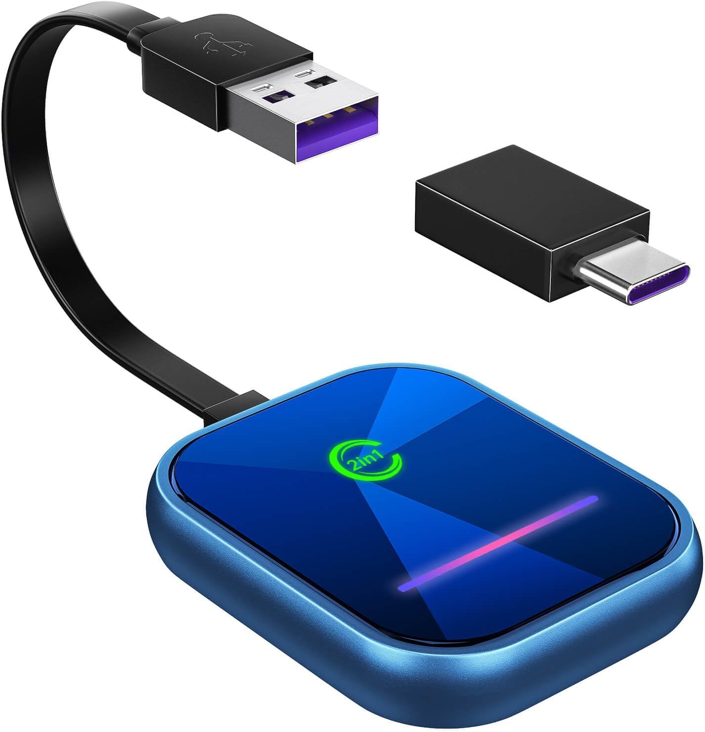 2 in 1 Carplay Wireless Adapter, Converts Wired to Wireless Carplay Adapter for iPhone/Android Auto Wireless Adapter, Near-Zero Latency, Plug and Play for Cars from 2017,Compatible iOS 10+/Android 11+