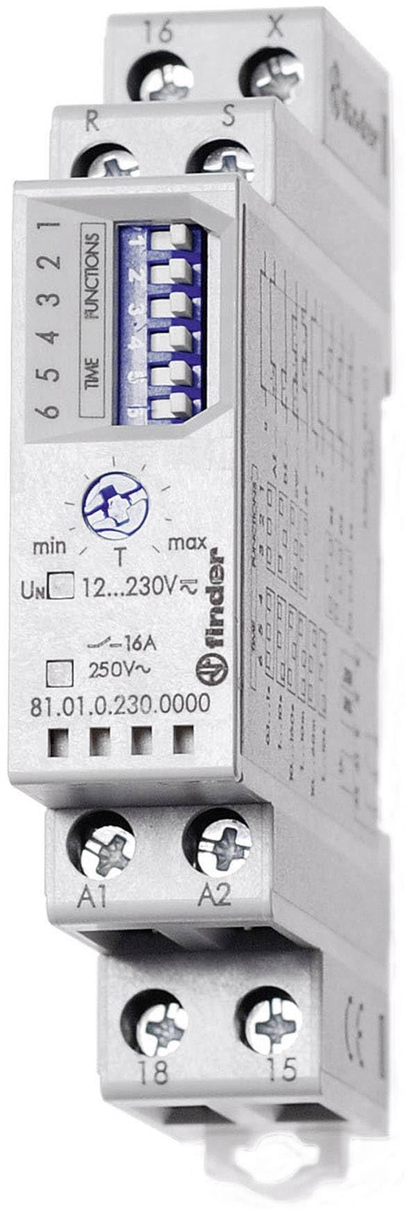 Finder 810102300000 - Temporizzatore multifunzione e multitensione (DC non polarizzata). Montaggio su barra da 35mm DIN. 1 Scambio 16A - AC 50Hz/DC - Tensione di alimentazione (12-230) V AC/DC