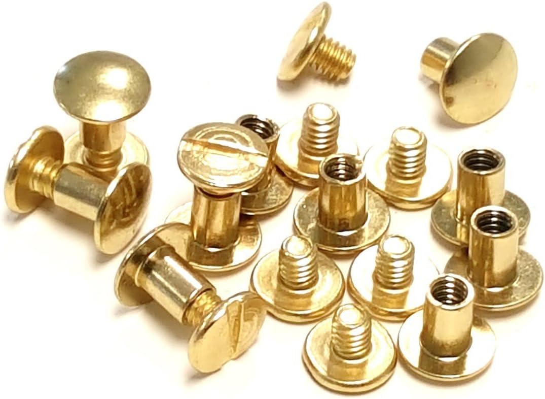 Hill Leather Company10 pack 1/2" Solid Brass Gold Chicago Screws Repair Screw Post Fastener