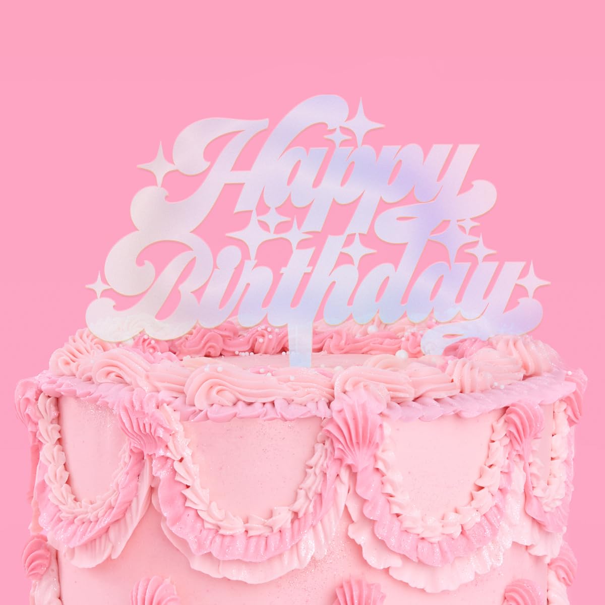 xo, Fetti Happy Birthday Cake Topper - 5" x 7"| Bday Party Decoration, Cake Decor Supplies, Iridescent Party Accessory, Birthday Queen, Finally 21,