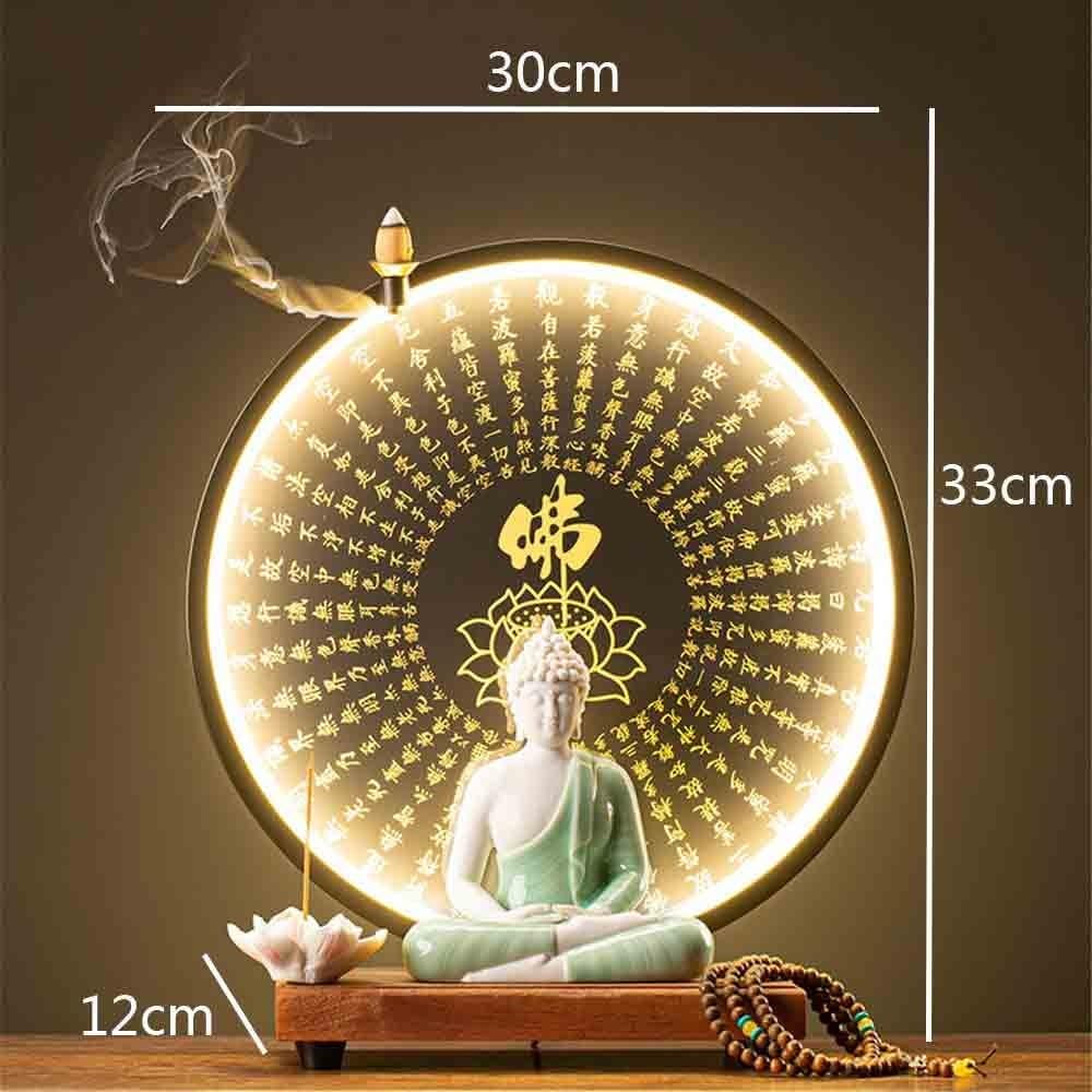Figuras de Budas Estatua de Buda de cerámica Decorativa for Escritorio, Sala de Estar, Entrada, Oficina, decoración Feng Shui con Anillo de luz Budas Decorativos