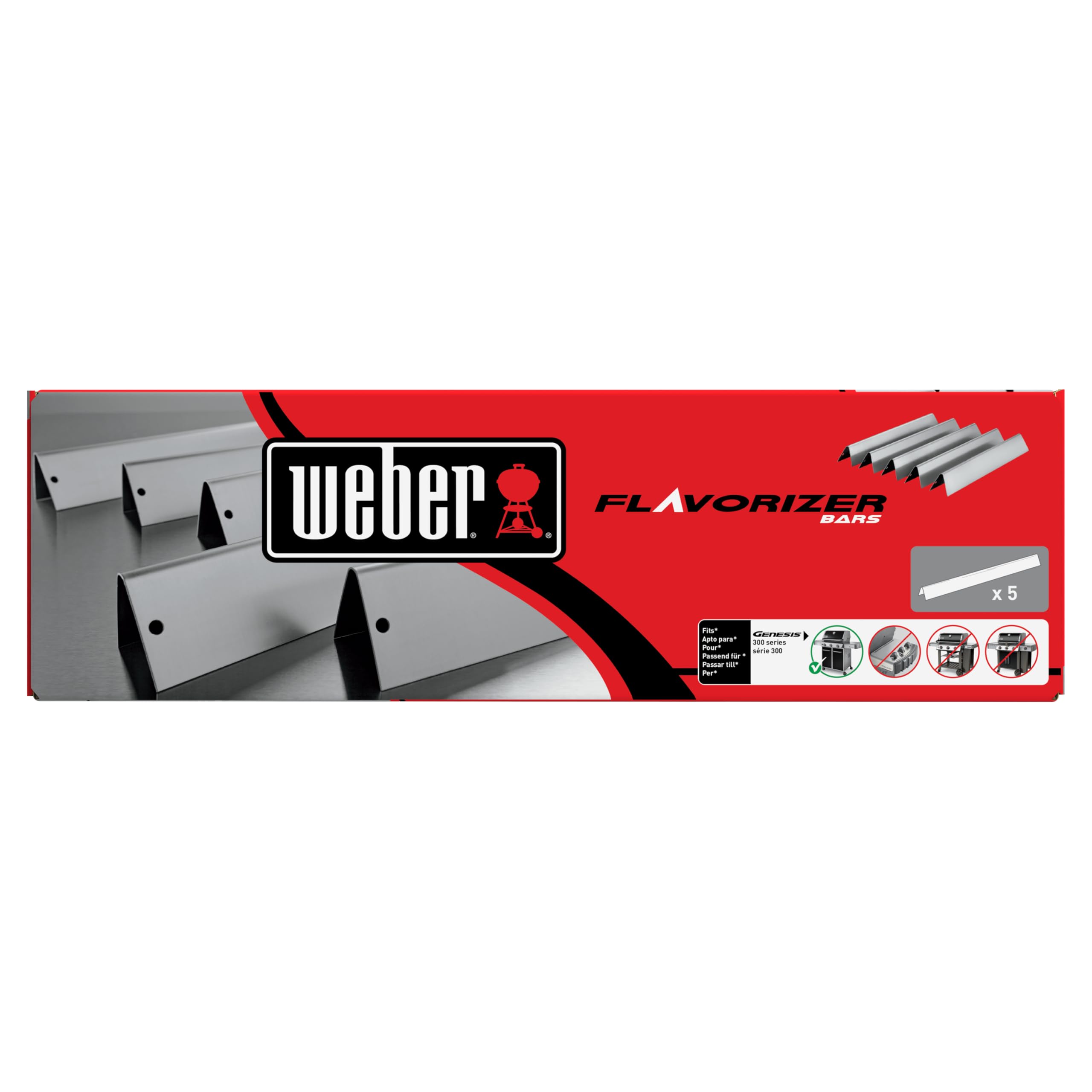 Weber Barres Flavorizer, Acier Inoxydable, compatibles avec la série Genesis 300 avec Boutons en façade (Set de 5) (7620)