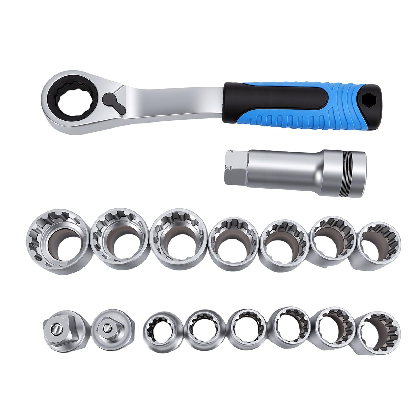 Akozon 17 Zestaw Przelotowych Nasadek Grzechotką 10-24mm 3/8 1/2 Klucz Stal Chromowo Wanadowa do Aut CMB0135