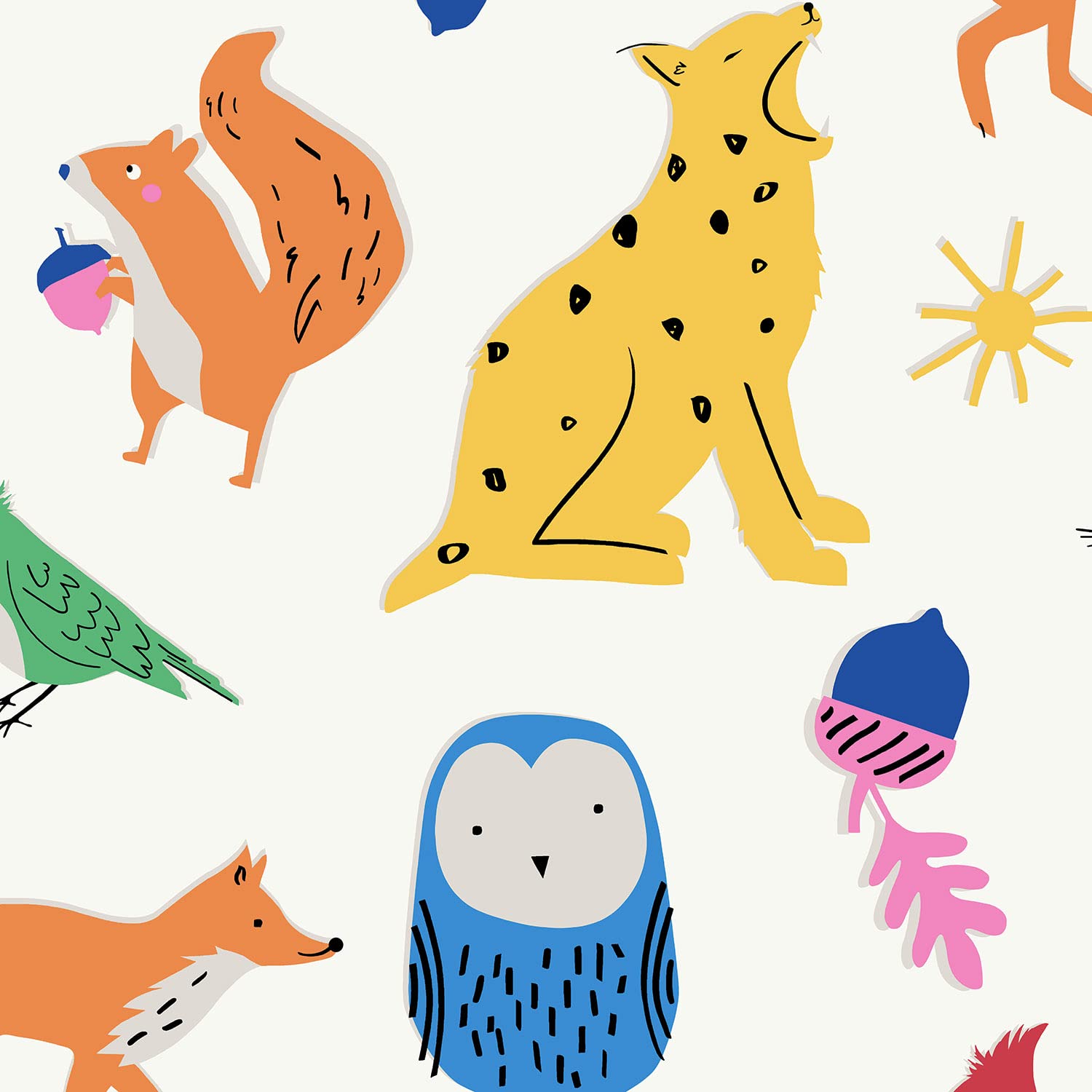 Rackhams White Country Critters Heroes Wallpaper - / Rainbow - 10M