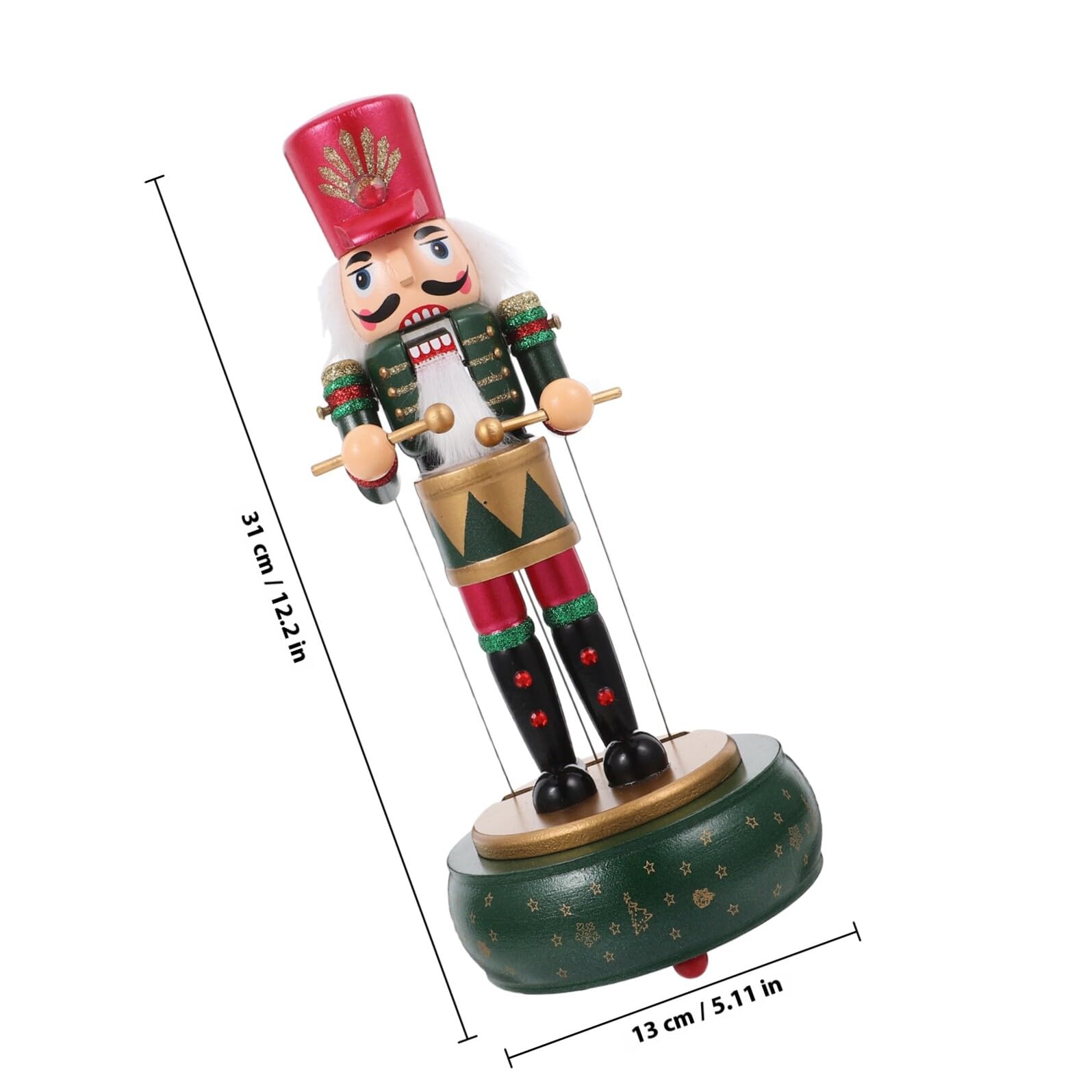 Caja de Música Navideña de Madera Cascanueces 32 Cm con Manos y Boca Móviles, Adorno Festivo Tradicional para Decoración de Navidad y Obsequio Especial
