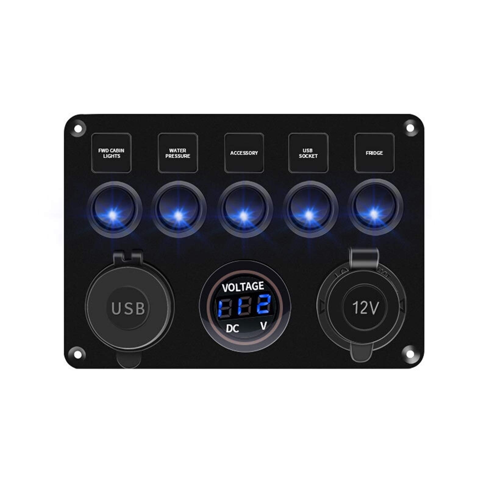 4 w 1 Panel przełączników kołyskowych do samochodów, łodzi, podwójnej ładowarki USB 12V~24V, woltomierz cyfrowy 3, A, akcesoria ciężarówek