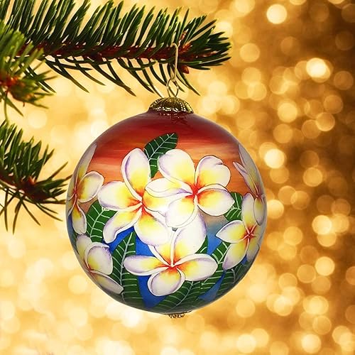 Miniatura 9 de Adorno coleccionable pintado a mano de Hawaii Sunset Sky Plumeria con caja de regalo