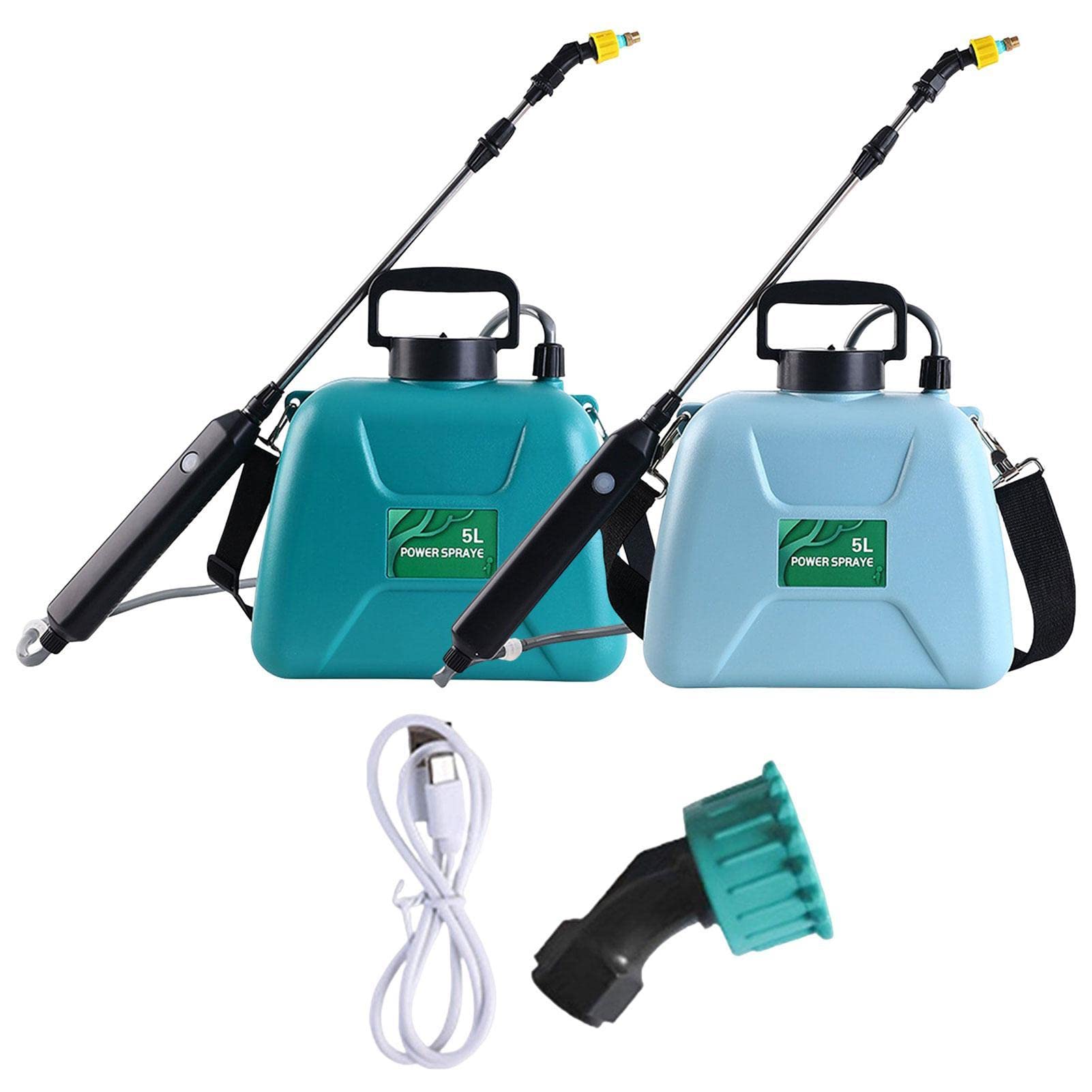 Spruzzatore a pressione da 1/2 pompa, 5 l, alimentato a batteria | spruzzatore telescopico con 2 ugelli, spruzzatore a tracolla per la pulizia delle piante, 30 x 26 x 10 cm