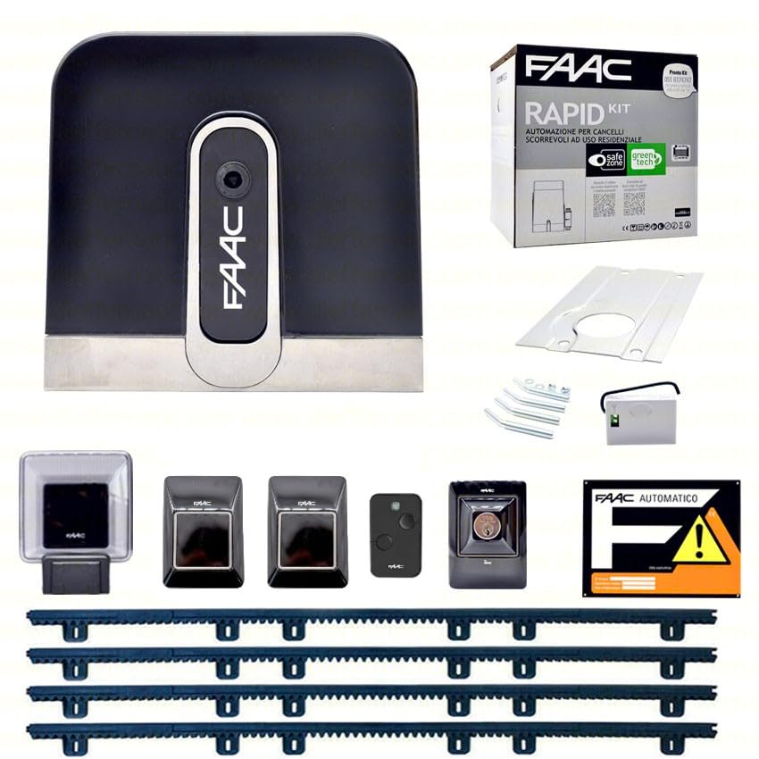 Dieffematic FAAC RAPID C720 Kit - Automazione Cancello Scorrevole Elettromeccanica 24V, Max 400kg - 4 Metri Cremagliera Nylon