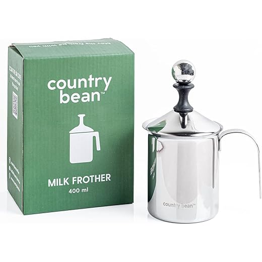 Country Bean Stainless Steel Manual Milk Frother for Hot and