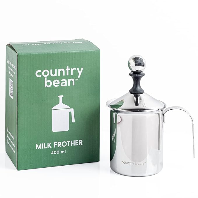 Country Bean Stainless Steel Milk Frother, for Hot and Cold Coffee