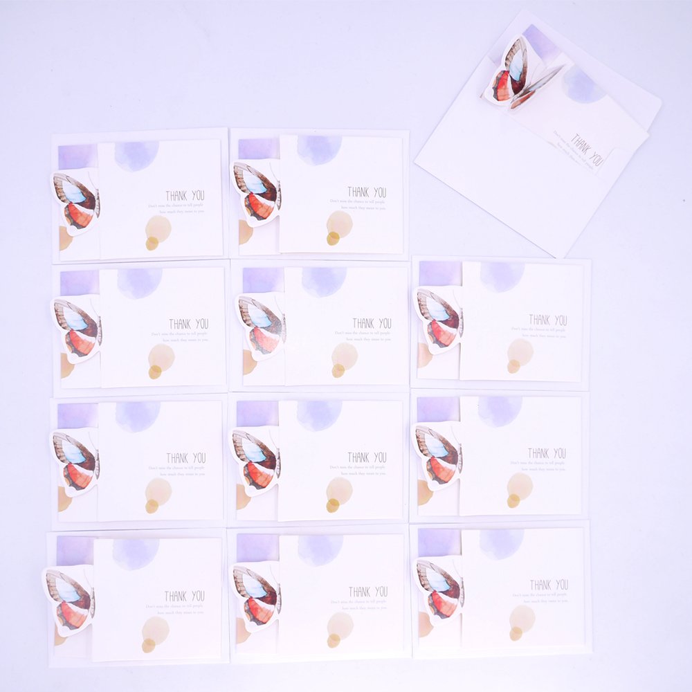 Thank You Cards - 12 Lovely Creative 3D Butterfly Modelling Thank You Notes for Your Wedding, Baby Shower, Business, Anniversary - Cards with Envelopes - Best Cards for Kids, Friends, Colleague
