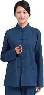 SUNMME Ropa de algodón y Lino para Mujer, Estilo Budista, Zen, Tai chi, Estilo Tang, para Verano, Primavera y otoño (Color: Gris, Talla XXXL) (Azul 3XL)