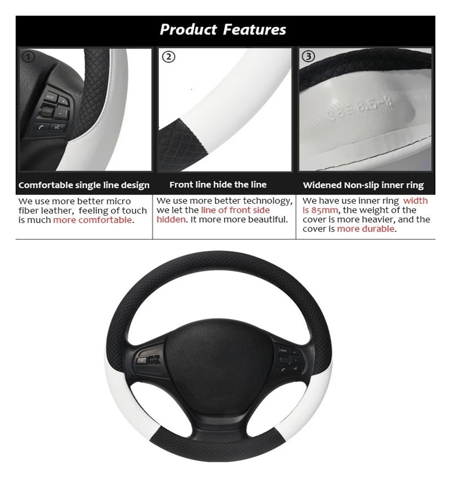 Volante Coprivolante per Mini per Cooper One per Clubman per Countryman per Clubvan Coupe Coprivolante in Pelle per Auto Accessori per Auto Copri Volante(Nero)
