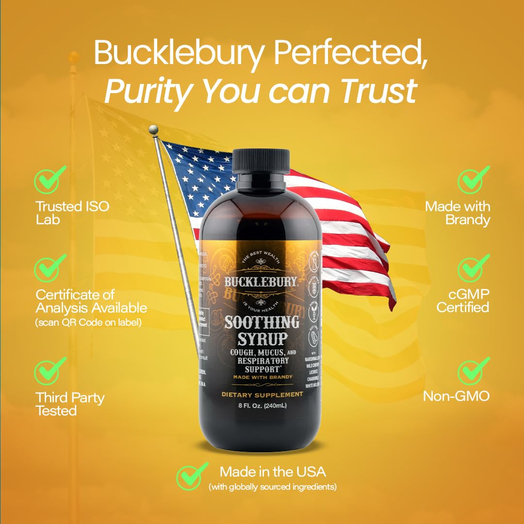 BUCKLEBURY Cough Syrup for Adults & Kids – Premium Soothing Herbal Supplement with Wild Cherry Bark & Marshmallow Root – Natural Cough Syrup for Sinus, Bronchi, Throat, and Respiratory Support – 8 oz — Amazon image 7