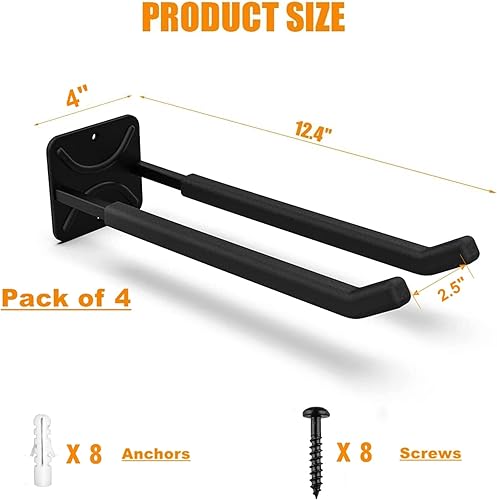 Miniatura 6 de TORACK Paquete de 4 ganchos para sistema de almacenamiento de garaje, organizador de herramientas de montaje en pared resistente, ganchos de