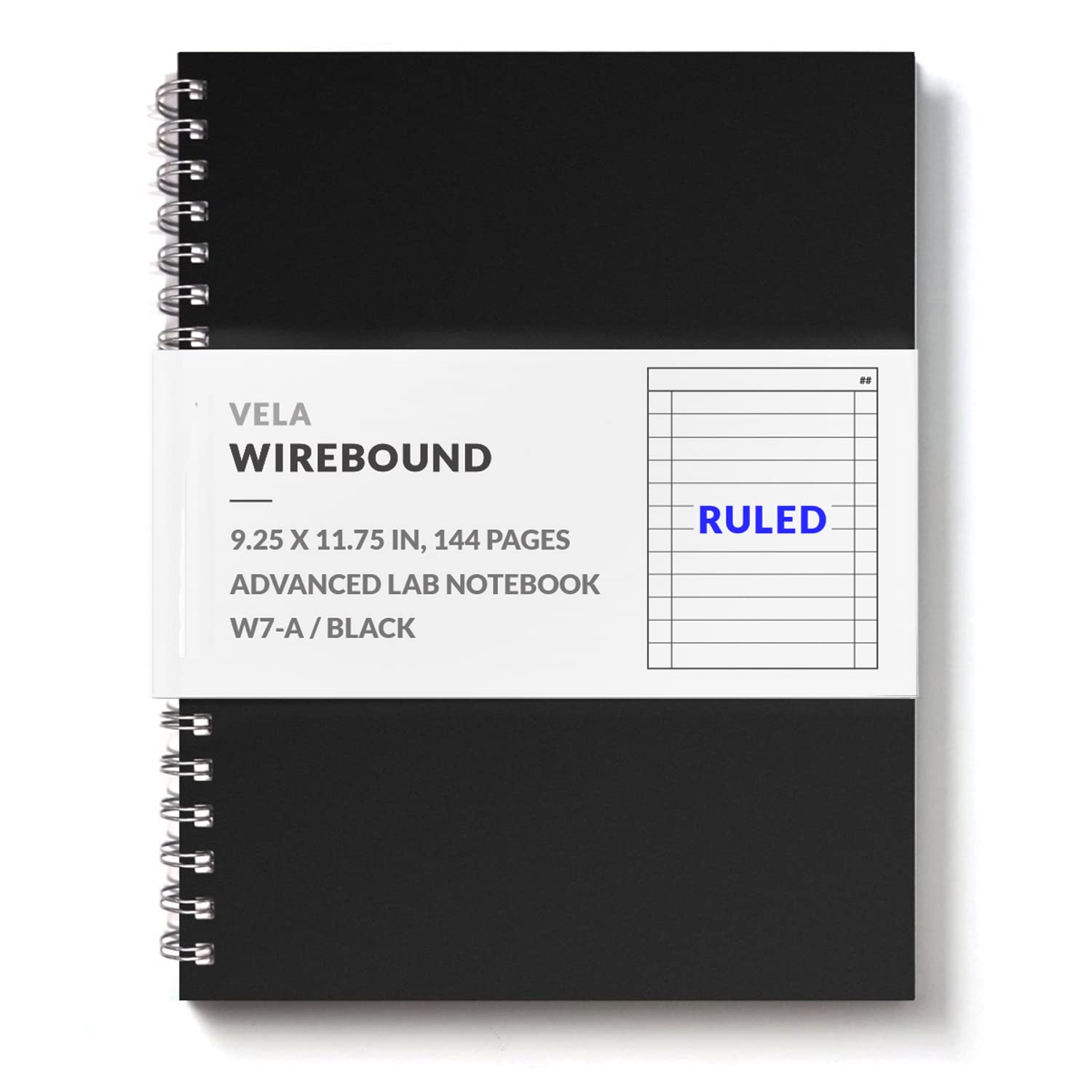 Vela Sciences W7 Cahier de laboratoire à spirales, 23,5 x 30 cm, 144 pages, double boucle, papier épais de 31,8 kg (ligné)