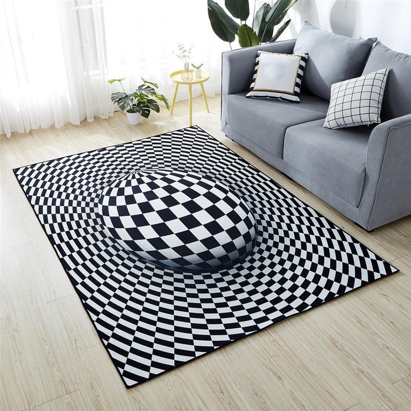 Tapis minimaliste moderne illusion 3D rectangulaire noir blanc pour bureau