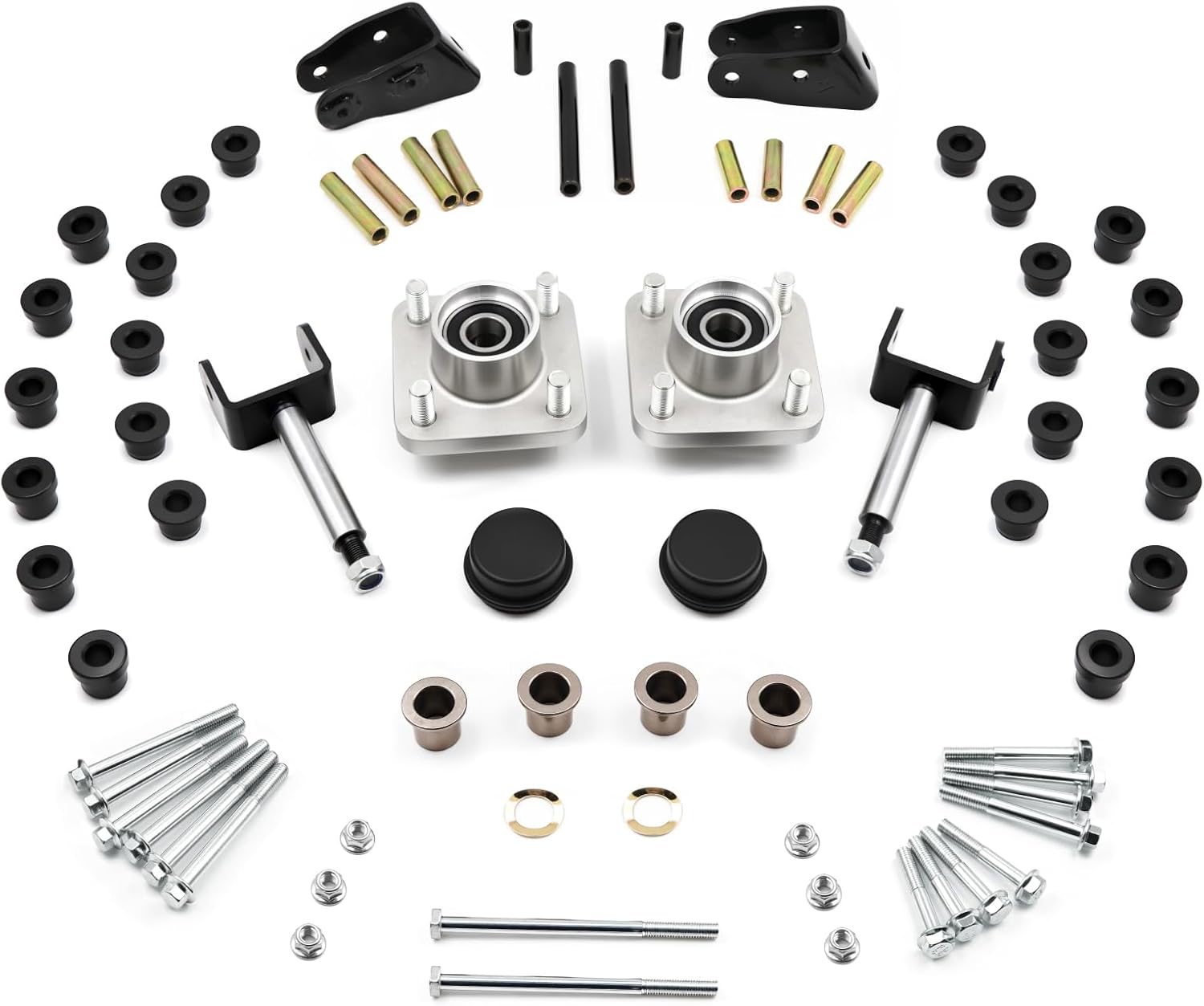 Golf Cart Complete Set Front End Rebuild Kit for Club Car Precedent 2004-Up Replace Front Wheel Hub, King Pin, Bearings & Bushings - Fits OEM# 102357701, 102289401