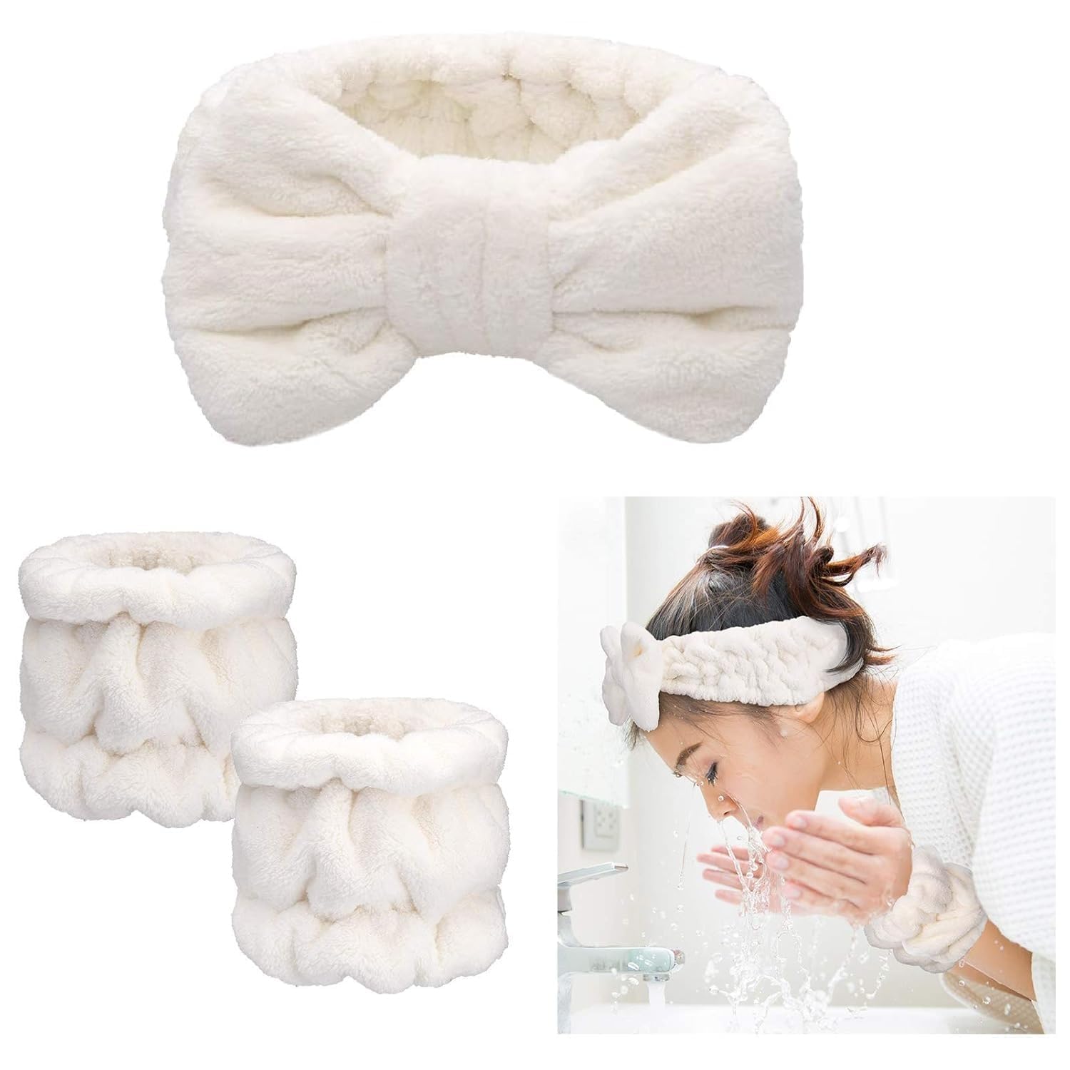 3 Pcs|Headband|Wristband Set|Microfiber Skincare Headband With Wrist Band for Makeup, Face Washing multicolour-image-8