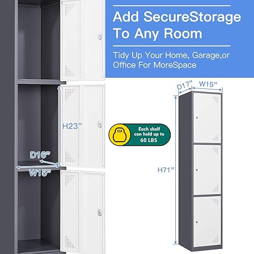 Miniatura 3 de Yizosh Armario de metal para gimnasio, escuela, oficina, armarios de almacenamiento de metal de 71 pulgadas para empleados, armarios de acero para