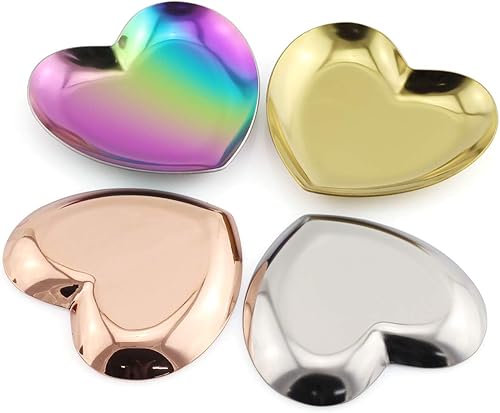 Miniatura 5 de Bandeja de almacenamiento de metal de lujo dorada en forma de corazón, bandeja de exhibición de joyas para decoración del hogar, plato de servicio