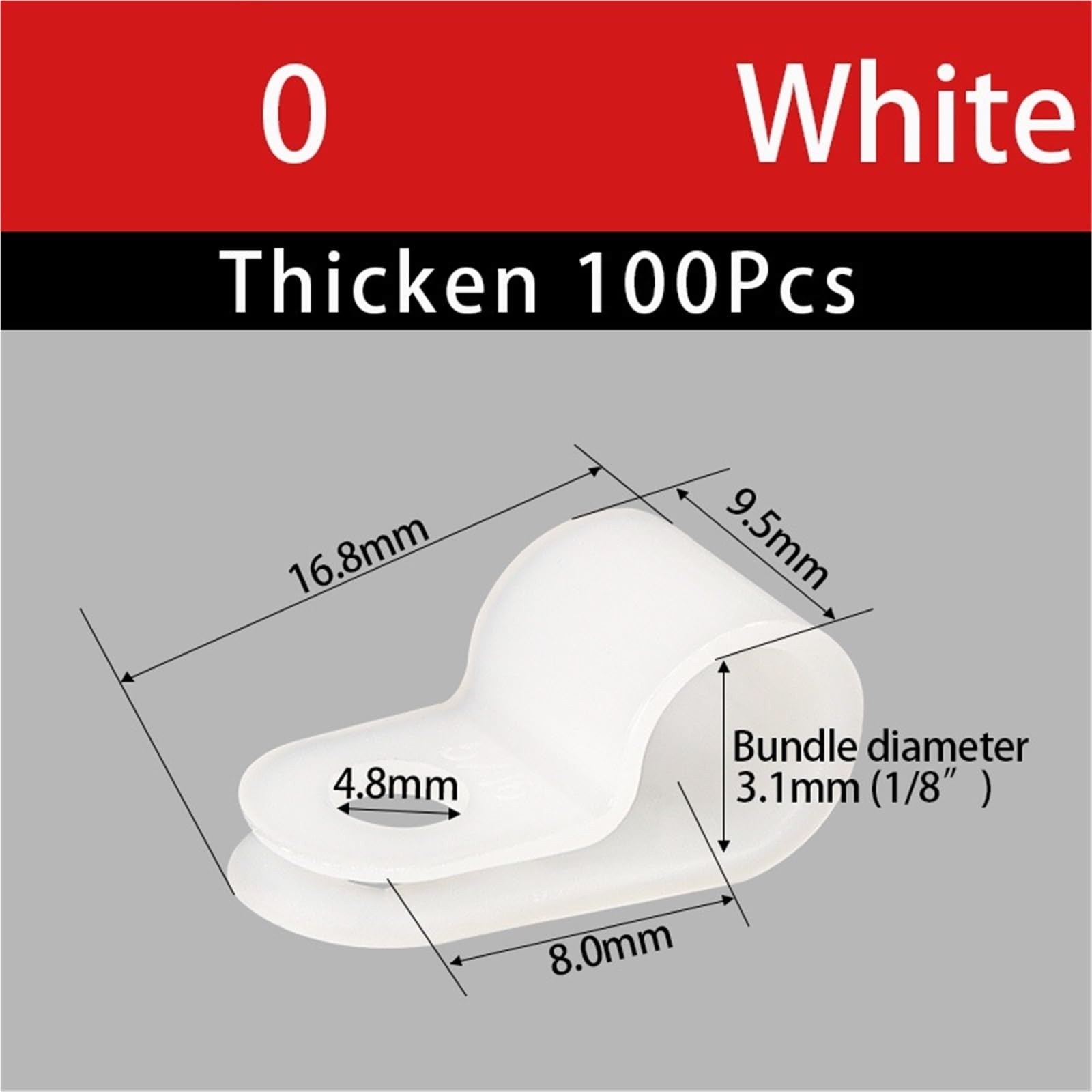 100PCS Cable Clips Thickened Wire Fixing Clip Nylon Clamp 1/4" Plastic White Hose Fasteners Mount Dia 3.2-19.4mm für Schreibtisch(0)
