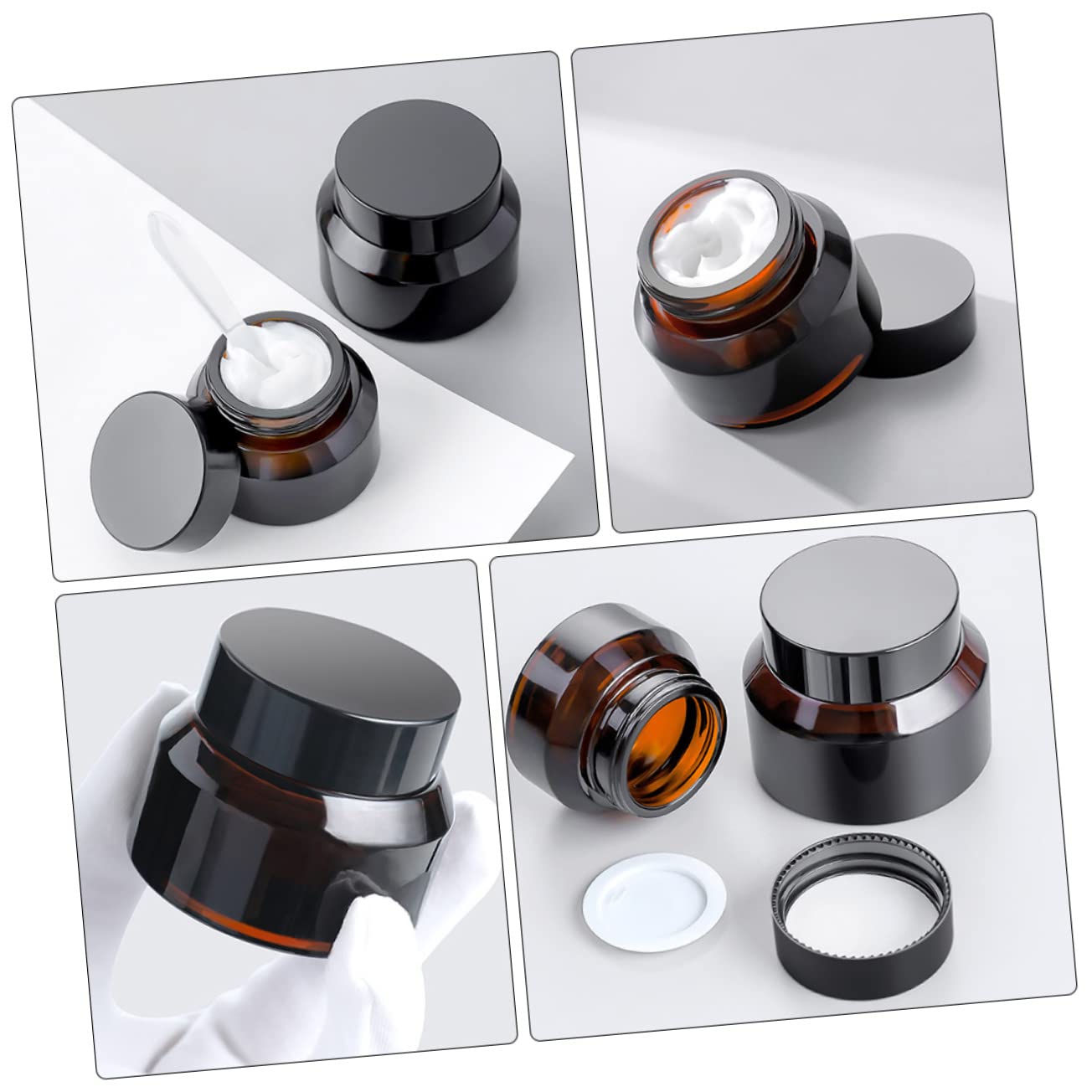 FRCOLOR 5pezzi Vasetti di Crema Marroni in Vetro Bottiglie da Viaggio Resistenti alla Luce per Cosmetici Barattoli Vuoti per Viso Unguenti e Altri Prodotti per Cura