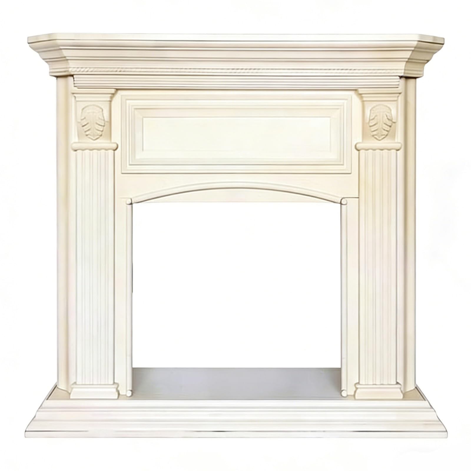 Mantels Surrounds Solid Wood Traditional Fireplace Mantel Surround Cream White Carved Decorative Decorated Frame(Small)