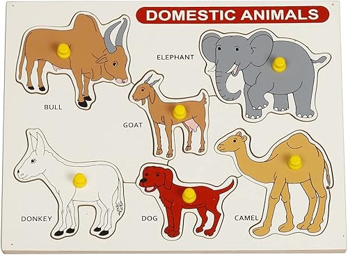 Dreamzberry Rompecabezas de madera para niños, colorido rompecabezas de animales domésticos con perilla de madera, aprendizaje educativo en el