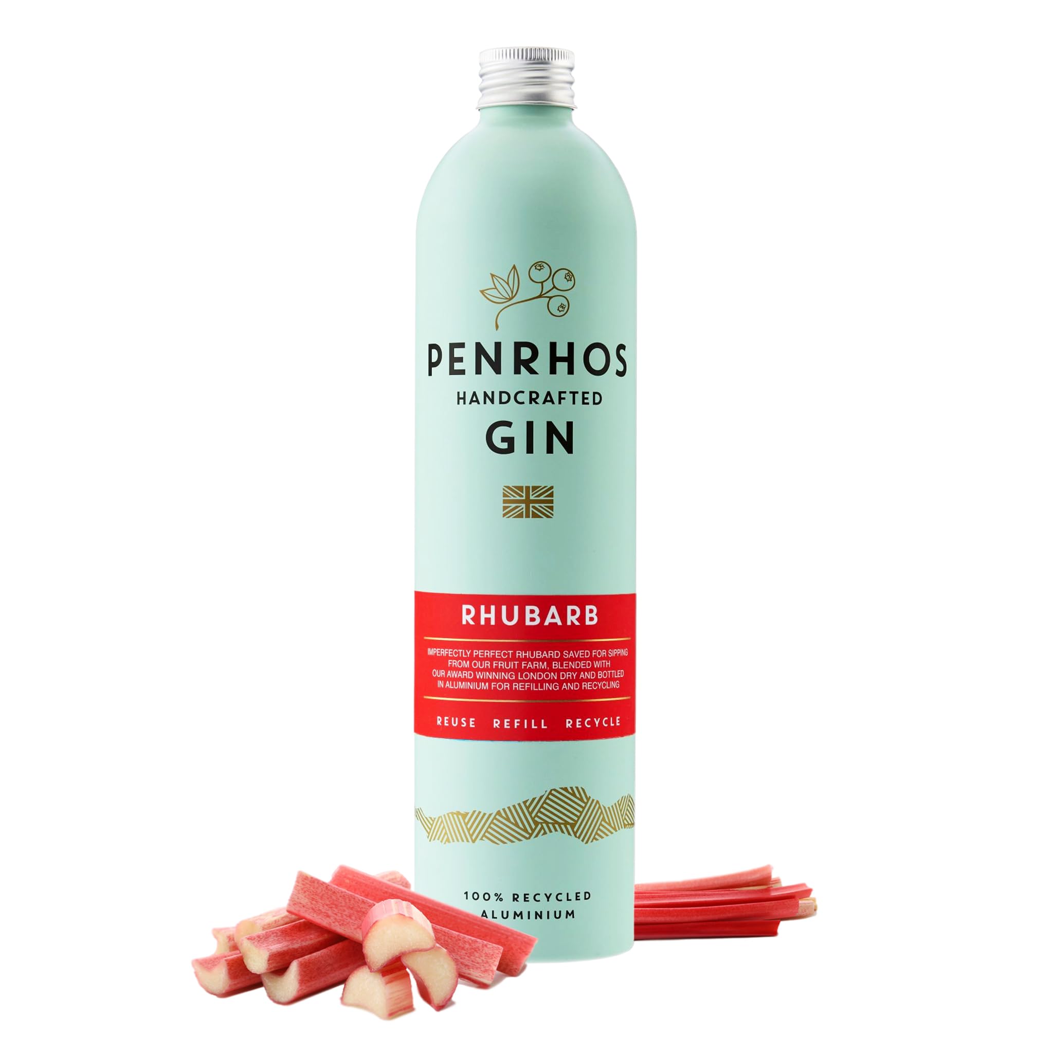 Penrhos - Rhubarb Gin - Award-Winning Fruity Artisan Flavoured Gin, made with 100% Wonky Fruit in an Elegant Glass Bottle - Exceptional Fruity Taste, Smooth Finish, 700ml