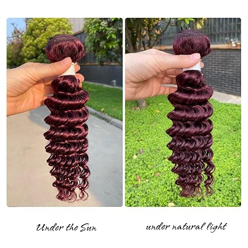 Miniatura 4 de REMY HAIR - Extensiones de cabello humano virgen brasileño de 18 pulgadas, color rojo con ondas profundas, color #99j borgoña #99j, extensiones de