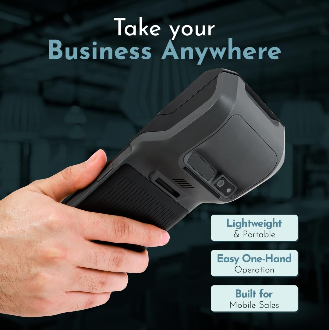 POS Android 14 Impresora de recibos Android 14 y 58 mm, impresora térmica de alta velocidad, pantalla táctil de 5.5 pies. Punto de venta portátil con escaneo de código de barras 1D/2D/QR y NFC