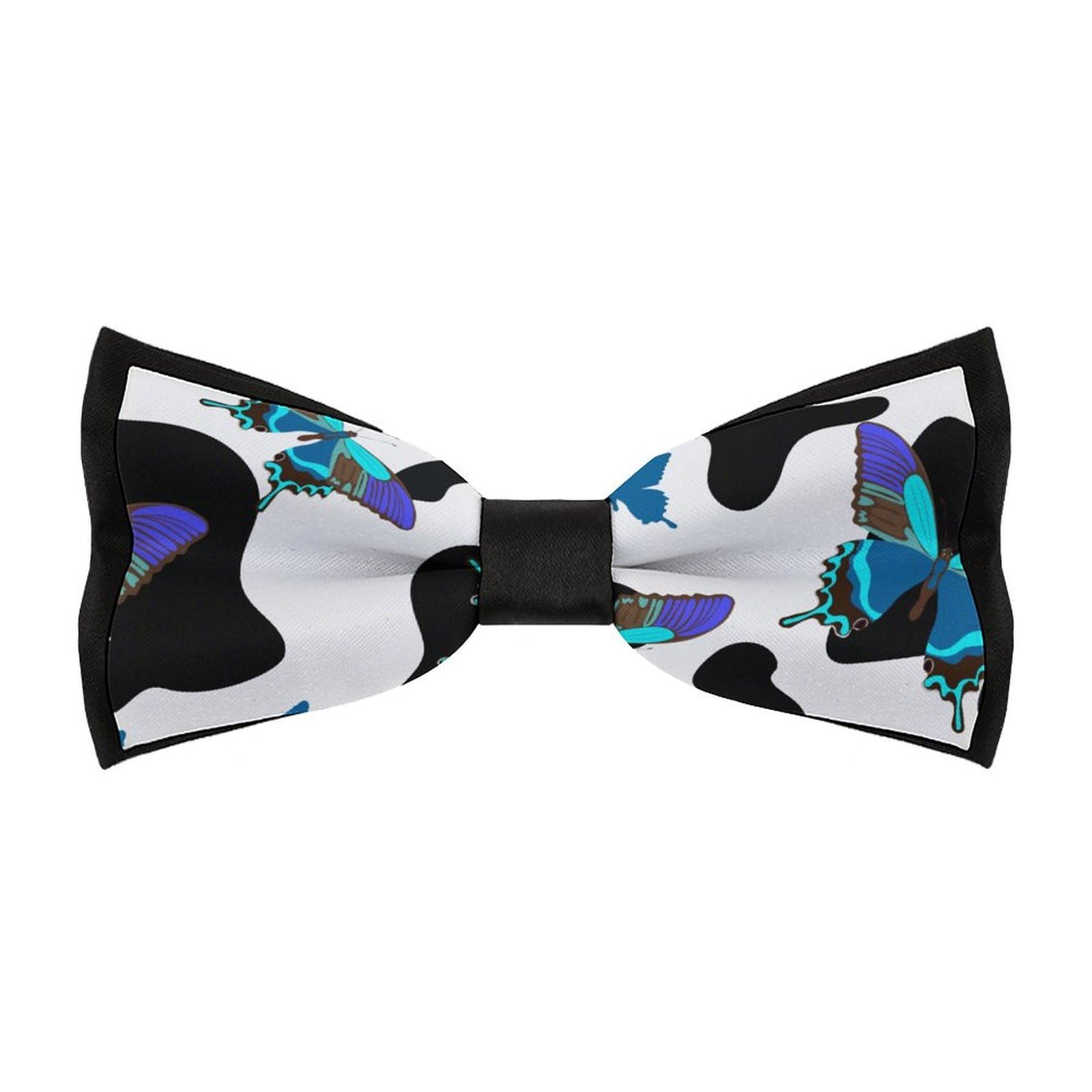 JYYAU Cow Ans Blue Butterfly Pattern Bow Tie Adjustable Necktie For Men Business Fashion Pre-tied Tie Neckwear Novelty Accessory For Weddings Party Festival