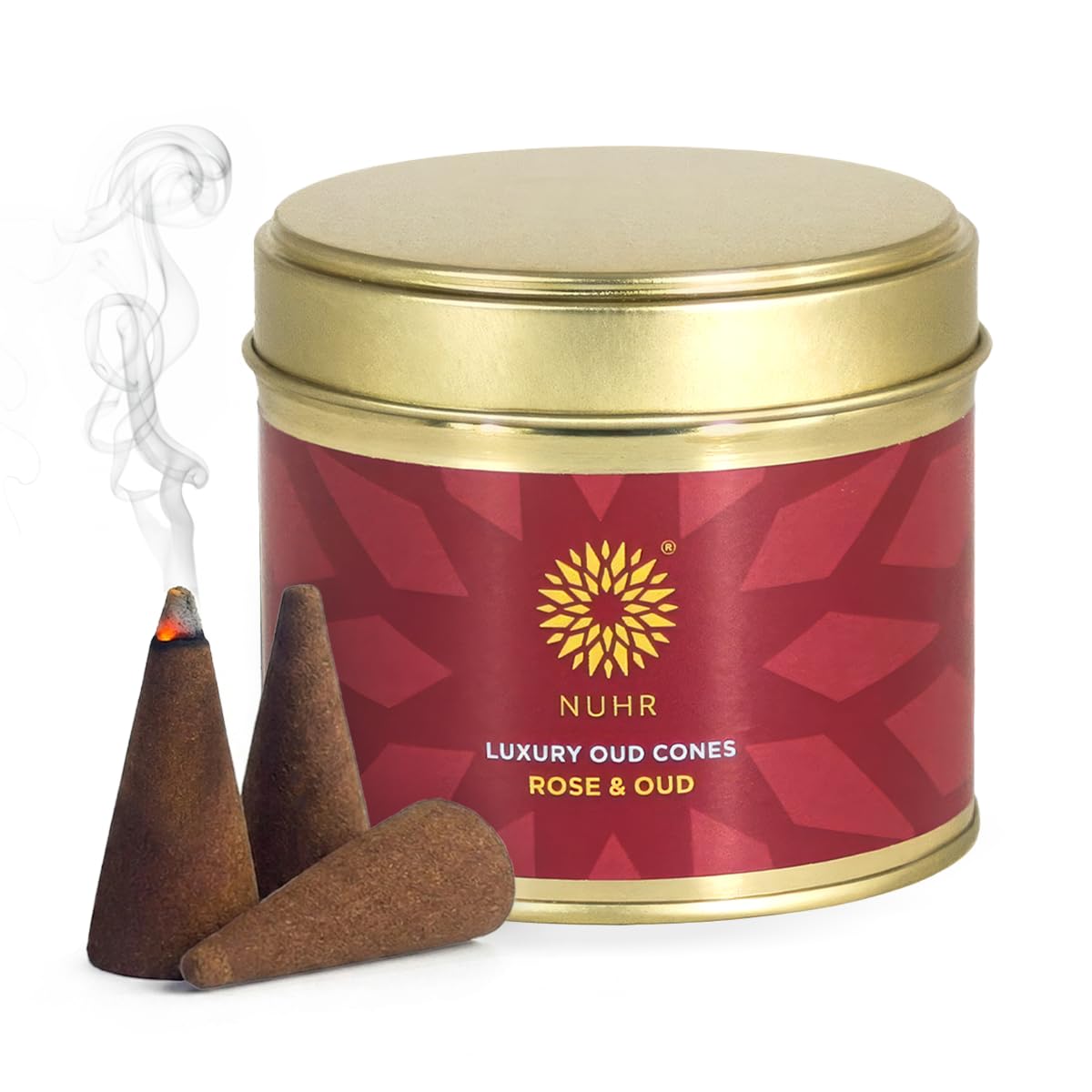 NUHR HOME Incense Cones Rose & Oud Luxury Oud / 20 Strong Scented Cones/Bakhoor alternative/Lasting Fragrance Aroma Natural Authentic Agarwood for Aromatherapy, Meditation & Stress Relief Refreshing