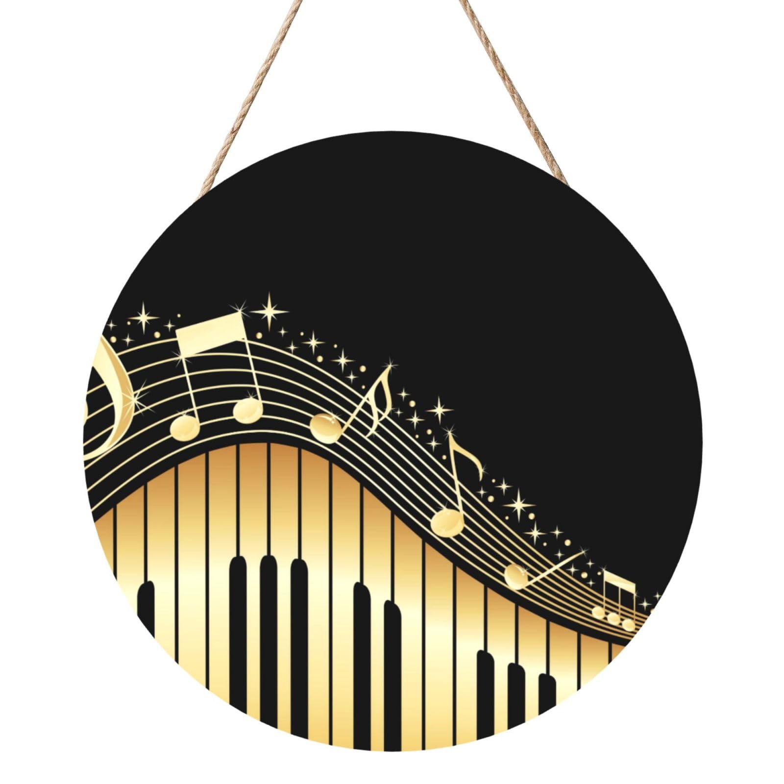 InOmak Music Note Piano Printed, Round Wood Panel Painting 12 in, Wall Hanging Painting For Home