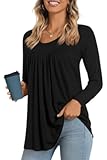 LONGYUAN Women's Long Sleeve Casual Tunics Tops 2025 Winter Loose Shirts Flare Blouse Comfy Elastic Cute