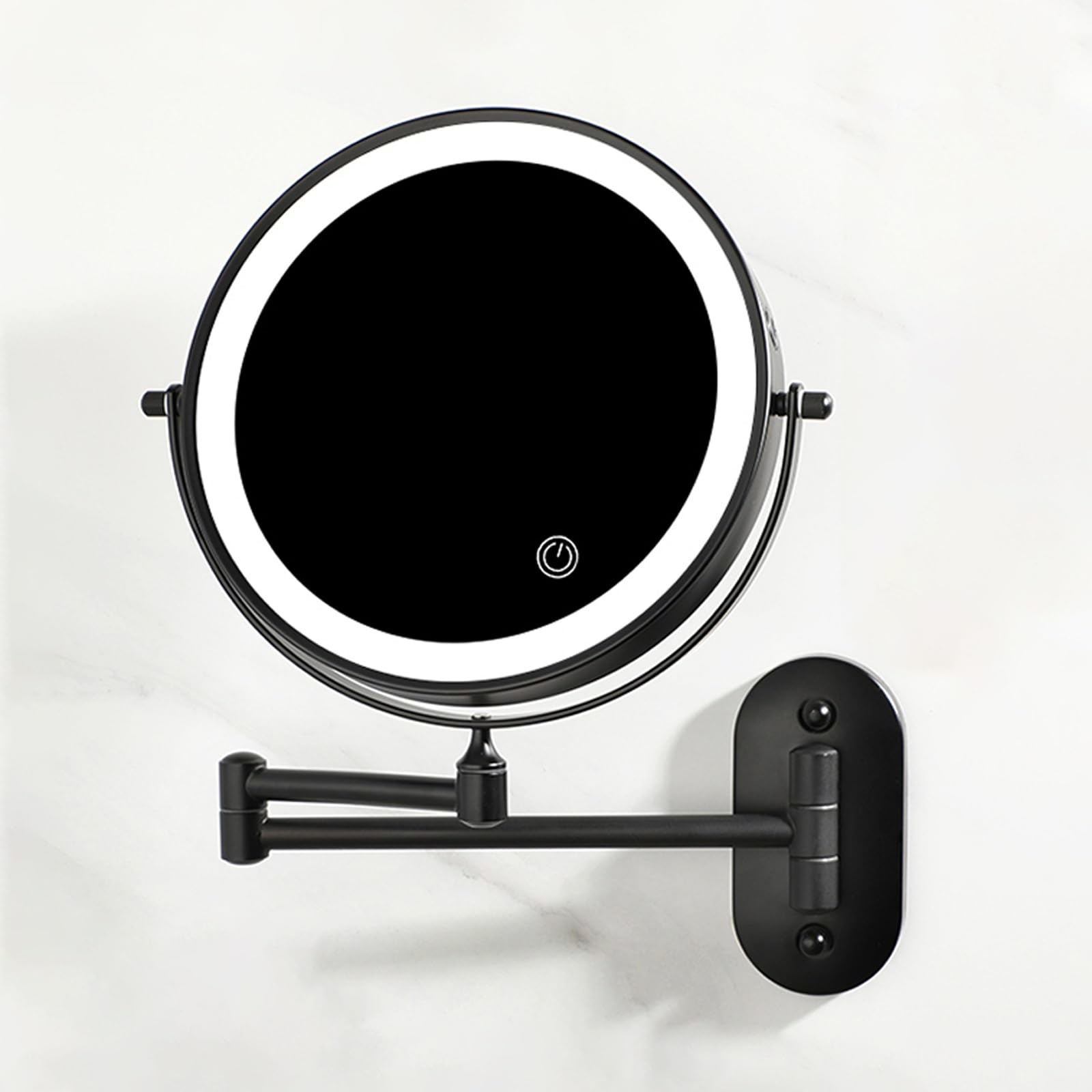Specchio Da Trucco Illuminato Da Parete Ricaricabile, Doppio Lato Da Specchio Bagno Con Iingrandimento 1x / 3x, Illuminazione A 3 Colori, Regolazione Touch Screen, Braccio Esteso(Noir)